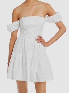 STAUD | White Off-The-Shoulder Elio Mini Dress Milkmaid Prairie Bridal | Size 6